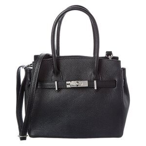 Italian Leather Top Handle Satchel, Black